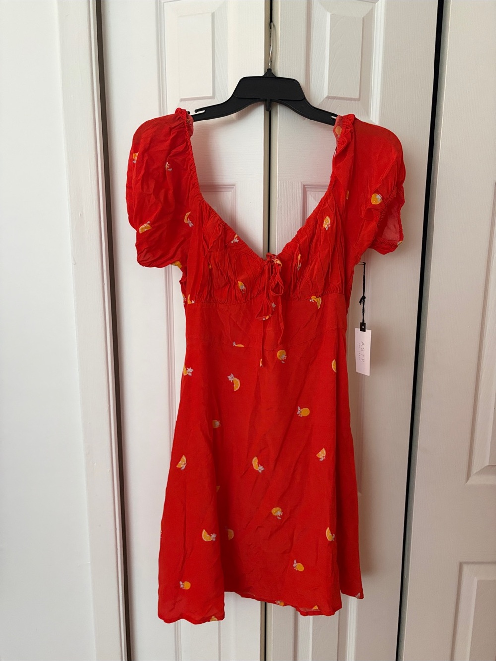 NWT Astr Bright Reddish orange Mini Dress with Yellow Accent